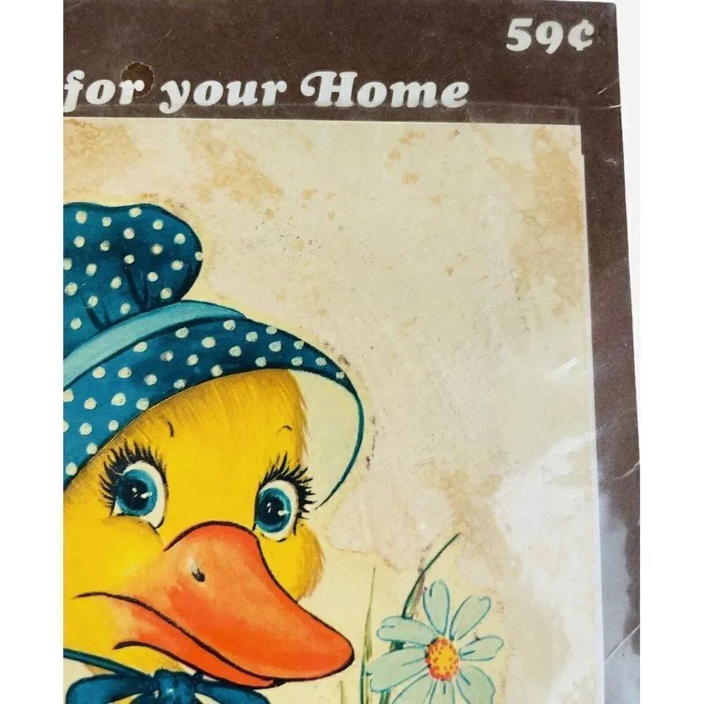 NOS Vintage 1976 Meyercord Decal Joanne Thomas Duck in Bonnet Mushrooms Kawaii